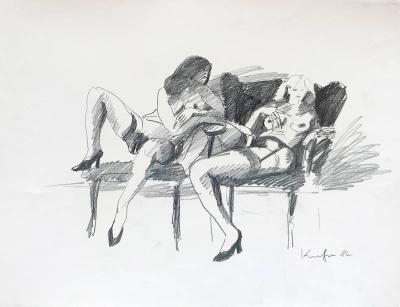 Two nudes on sofa