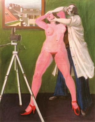 Künstler mit Modell beim Fotoshooting