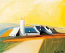 Waldviertler Landschaften - Gehöft mit Silo und gelbem Himmel