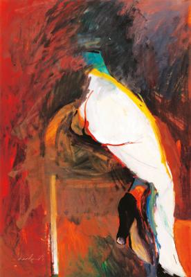 Sitting partial nude in the darkness