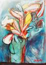 Pink bouquet on blue