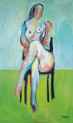 Sitting nude on green