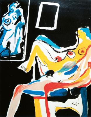 Bunter Akt auf Schwarz mit Bild