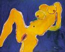 Orange headless nude on blue