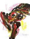 Lying black nude with yellow red lines