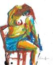 Colorful nude on brown chair