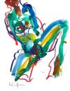Colorful sitting partial nude