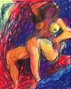 Posing nude on red blue