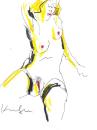 Sitting partial nude with yellow lines