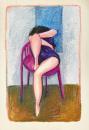 Crouching nude on purple chair