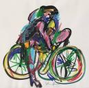Colorful nude on bicycle
