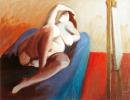 Lying Nude in front of easel