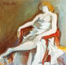 Female figure sitting, veiled by a white linen