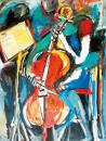 Cellist with music stand