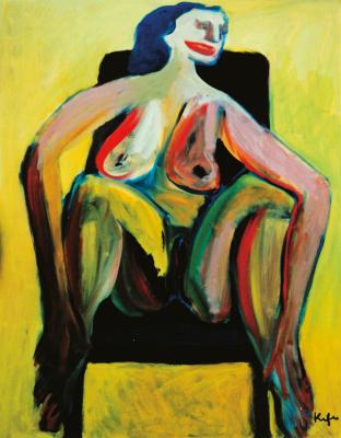 Sitting nude on blue chair