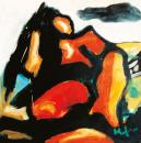 Abstract nude sitting in the landscape
